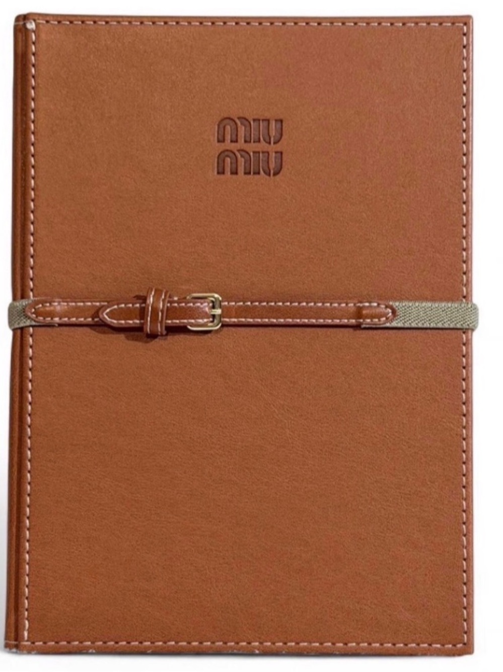 Miu Miu Tan Brown Leather Strap Notebook Cover